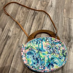 Handmade Lilly Pulitzer inspired bamboo clutch bag with strap in Lilly’s house